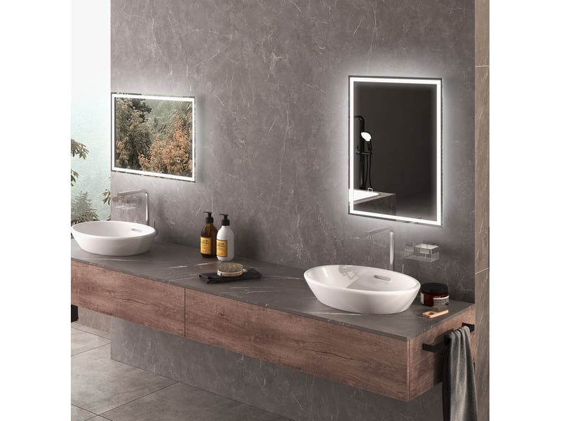  Miroir de salle de bains 50 x 70 cm argenté en verre, éclairage led froid, installation murale réversible  - Conforama D