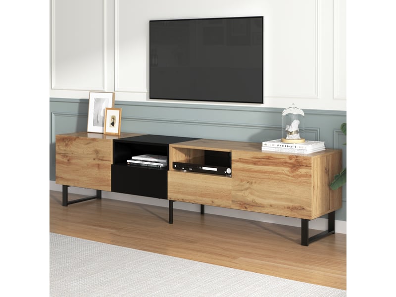 Meuble tv - 190x38x48 cm - 2 portes + 2 tiroirs - bords pvc anti-chocs - style industriel - Conforama W