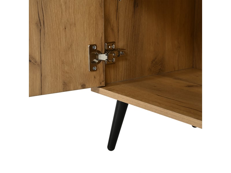 Buffet moderne 140x35x67cm, meuble rangement salon avec 2 tiroirs et 3 portes, design contemporain noir et bois - Conforama E