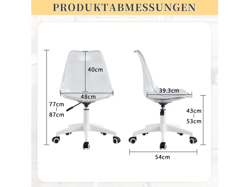  Chaise de bureau réglable à roulettes dossier transparent evryae  - Conforama D