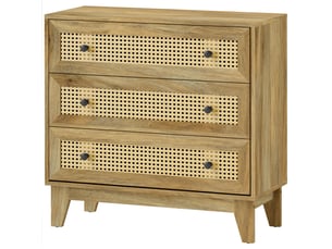 Commode 3 tiroirs meuble de rangement cannage en rotin aspect bois clair 80 x 35 x 76 cm