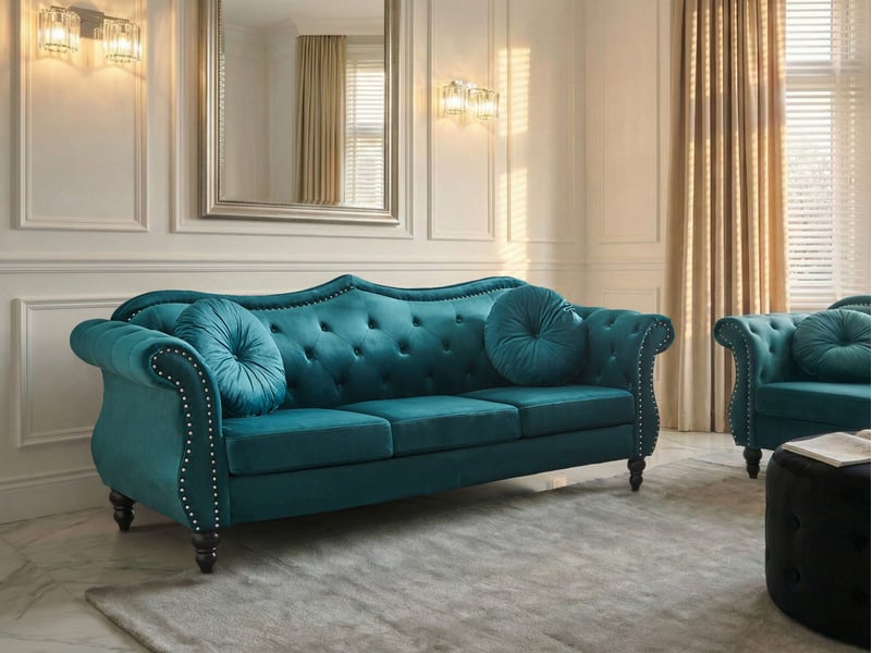 Canapé 3 places skien velours bleu paon  - Conforama B