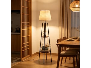 Lampadaire moderne 42x42x166 cm avec deux tablettes mdf métal noir et marron