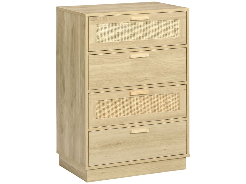  Commode design bohème en rotin avec 4 tiroirs, meuble de rangement pour le salon, le couloir, l'entrée, bois naturel  - Conforama A