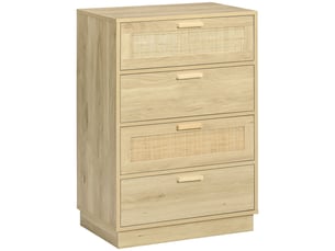 Commode design bohème en rotin avec 4 tiroirs, meuble de rangement pour le salon, le couloir, l'entrée, bois naturel