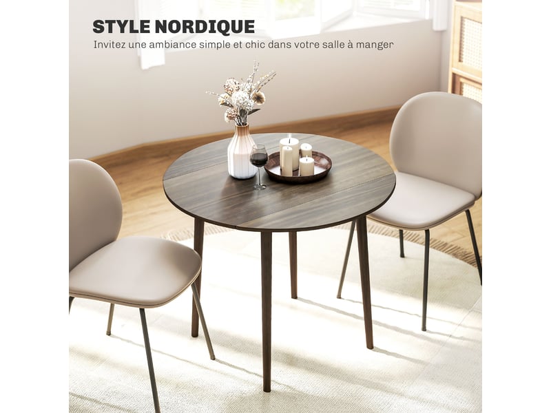 Table de salle à manger pliante 2 abattants, table ronde extensible pour 4 personnes, gris, pieds en bois 89 x 73,5 cm - Conforama E