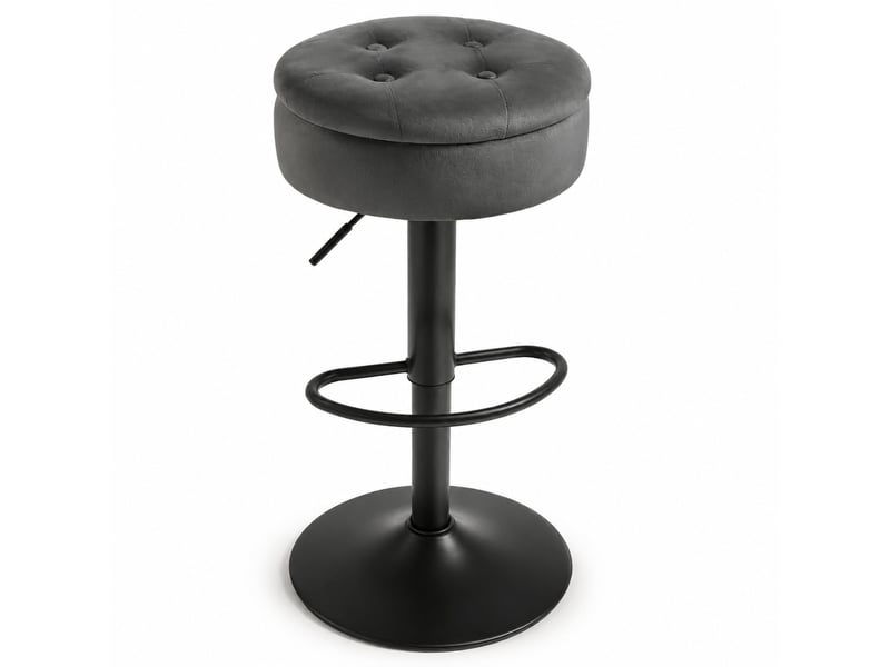  Tabouret de bar pivotant réglable avec rangement - lpospi - repose-pieds métal velours gris foncé  - Conforama A