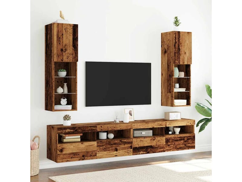 Lot de 2 meuble tv avec lumières led vieux bois 30,5x30x102 cm - Conforama D