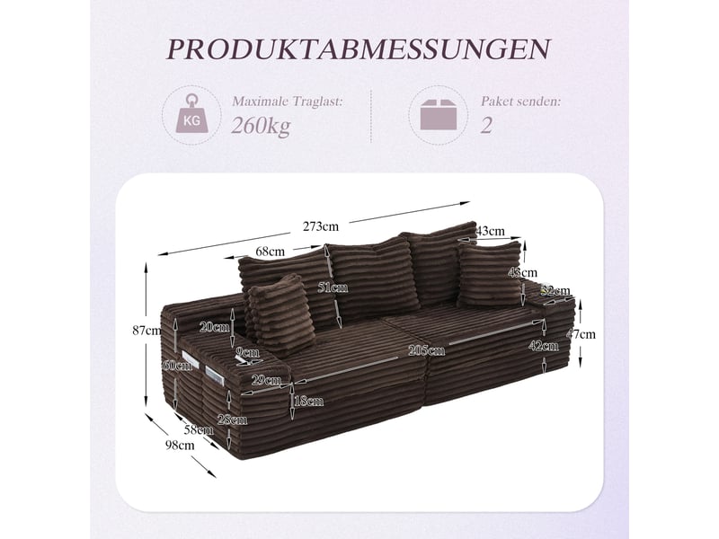  Canapé droit fixe 4 places tissu café canapé compressible - Conforama C
