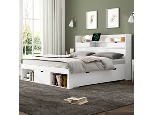 Lit avec rangement 160x200 cm coloris blanc