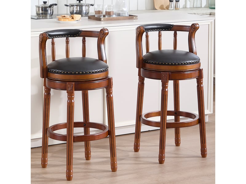  Tabouret de bar pivotant 360°,51,8x55,1x96 cm,avec dossier,cuir véritable,noir  - Conforama B