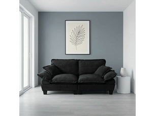 Canapé droit 2 places en tissu chenille noir, canapé segmenté moderne avec accoudoirs courbés pour salon contemporain