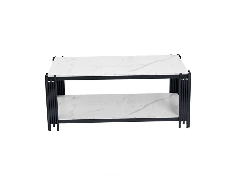  Table basse rectangulaire pieds en métal plateau effet marbre mobilier moderne blanc-noir  - Conforama E