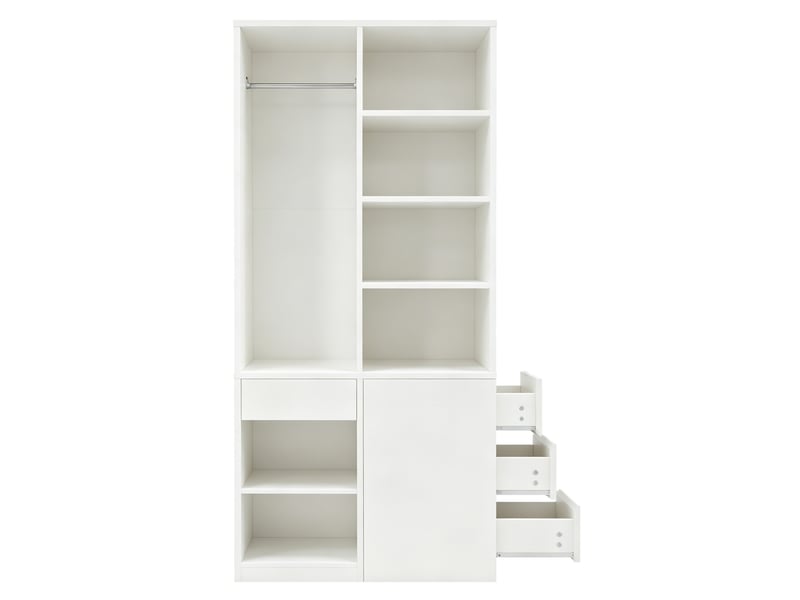 Armoire 70x50x170 cm blanche avec penderie, étagères et tiroirs - Conforama A