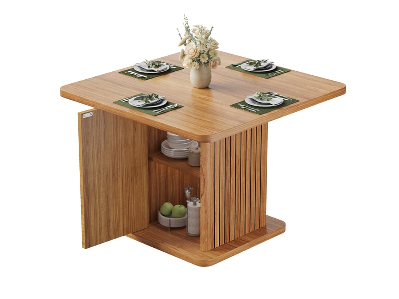  Table à manger carrée 80x80 cm avec rangement intégré et façades rainurées,bois naturel Bliss Lite - Conforama A