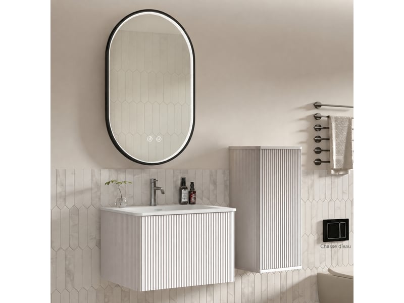  Ensemble meuble vasque suspendu 60 cm avec miroir led ovale  - Conforama D