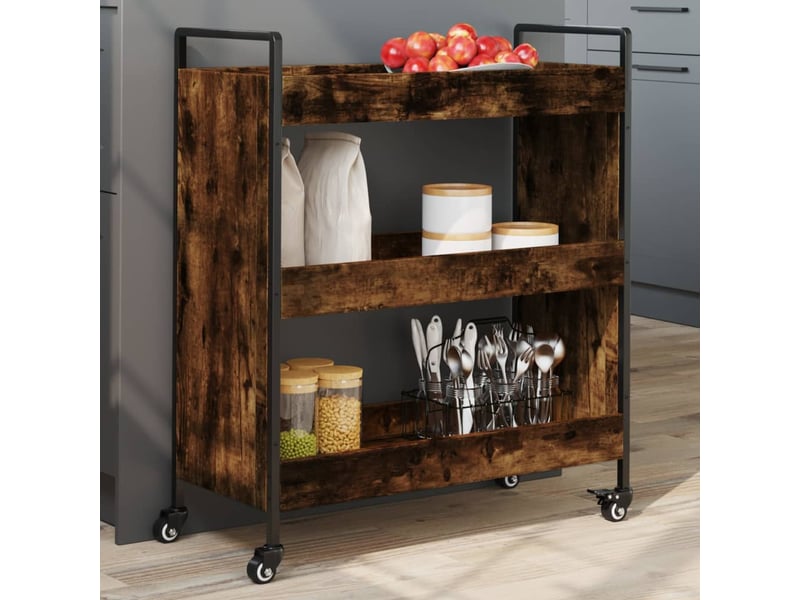  Desserte de cuisine, chariot de rangement chêne fumé 70x30x82 cm bois d'ingénierie  - Conforama B