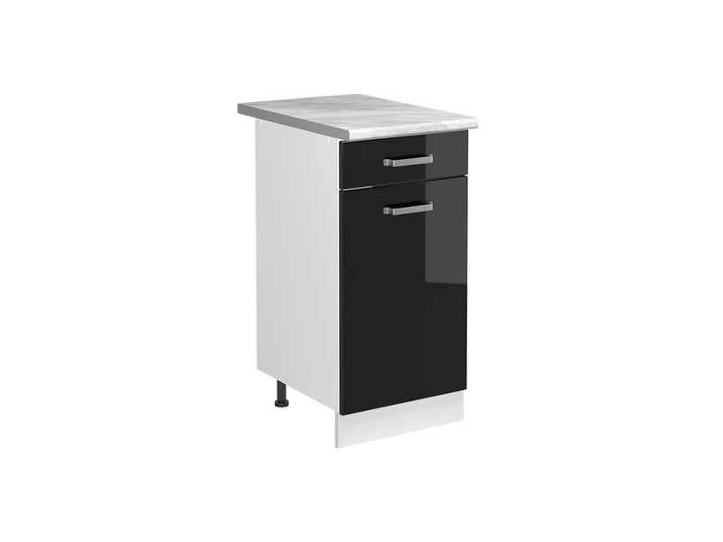 Vicco meuble bas sous-évier, noir haute brillanceblanc, 40cm plan de travail marbre - Conforama A