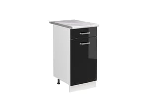Vicco meuble bas sous-évier, noir haute brillanceblanc, 40cm plan de travail marbre