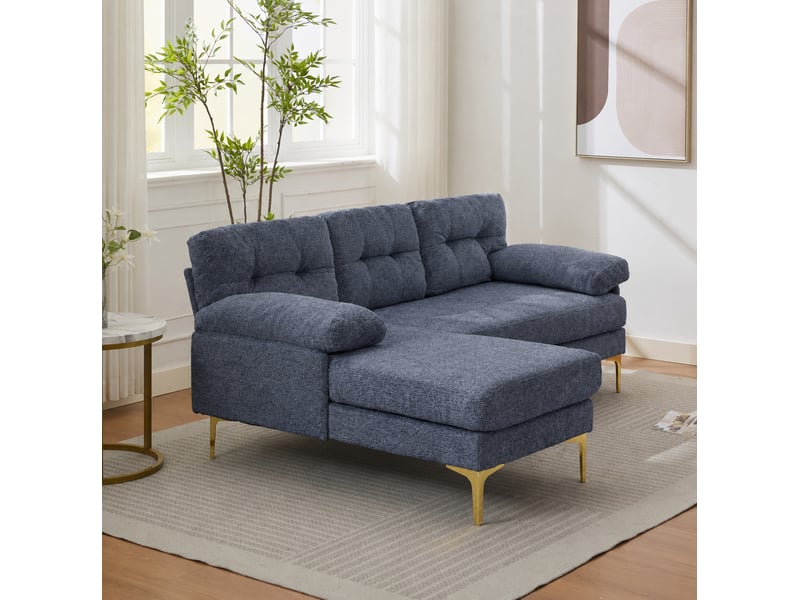 Canapé d'angle 3 places 187,5x130x79 cm méridienne réversible bois bleu - Conforama D