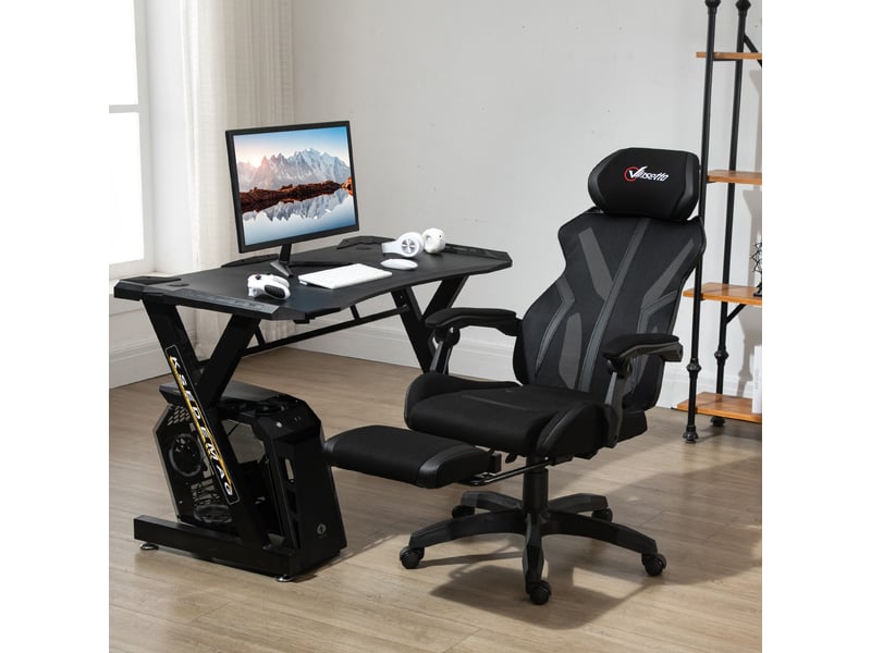  Chaise gaming repose-pieds rétractable pivotante reclinable appui-tête réglable 65x65x119-129 cm noir  - Conforama D