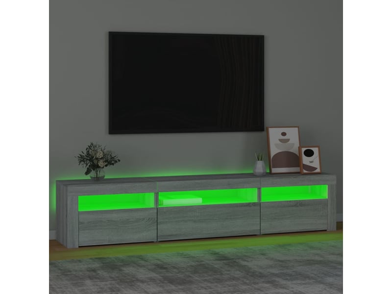 Meuble tv - banc tv - meuble de rangement avec lumières led sonoma gris 195x35x40 cm - Conforama D