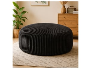 Fauteuil pouf rond en velours côtelé avec mousse à mémoire de forme, assise souple pour salon et chambre, noir