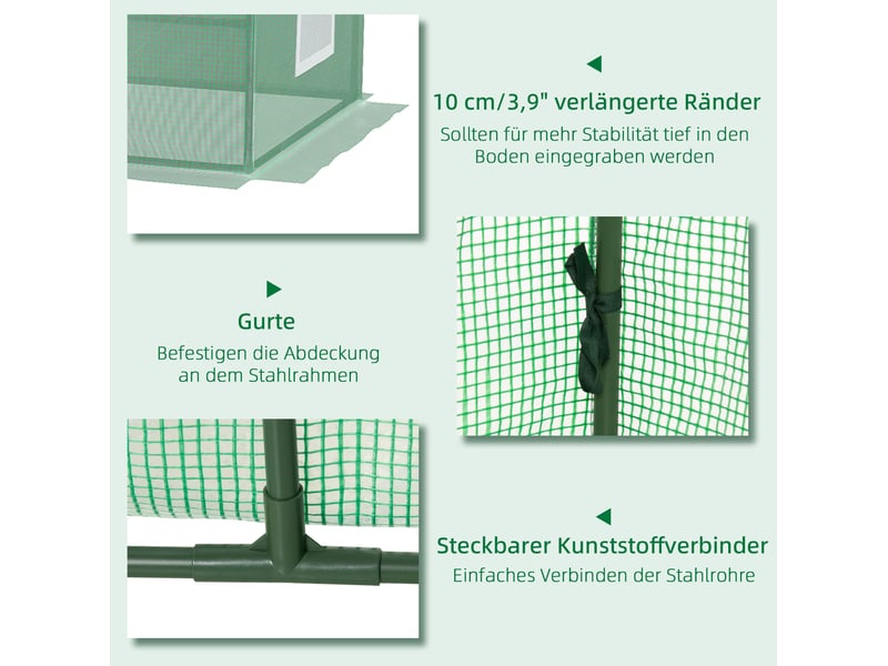  Mini serre de jardin en acier vert avec bâche pe anti-uv, toit enroulable et fenêtres en maille, 240 x 90 x 90 cm  - Conforama D
