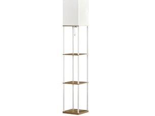 Lampadaire avec 3 niveaux de rangement 26x26x159 cm mdf métal blanc et marron