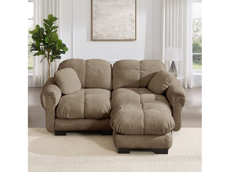 Canapé d’angle modulable 2 places 190*149*90 cm en chenille avec pouf mobile marron chicfurn - Conforama B