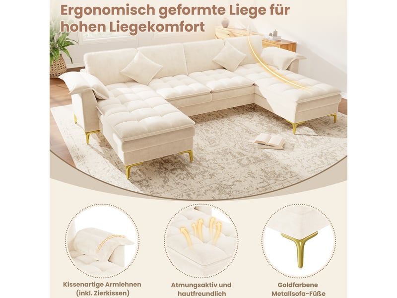  Canapé d’angle en u 262x134x86 cm 4 places modulable beige  - Conforama E