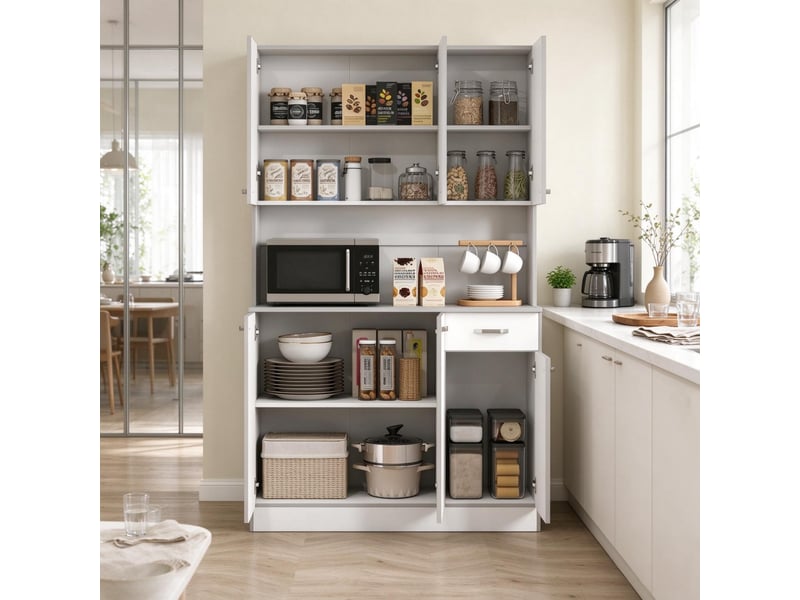 Meuble de cuisine muvano, buffet de cuisine 6 portes 1 tiroir, blanc et gris, 101 × 39 × 180 cm - Conforama C