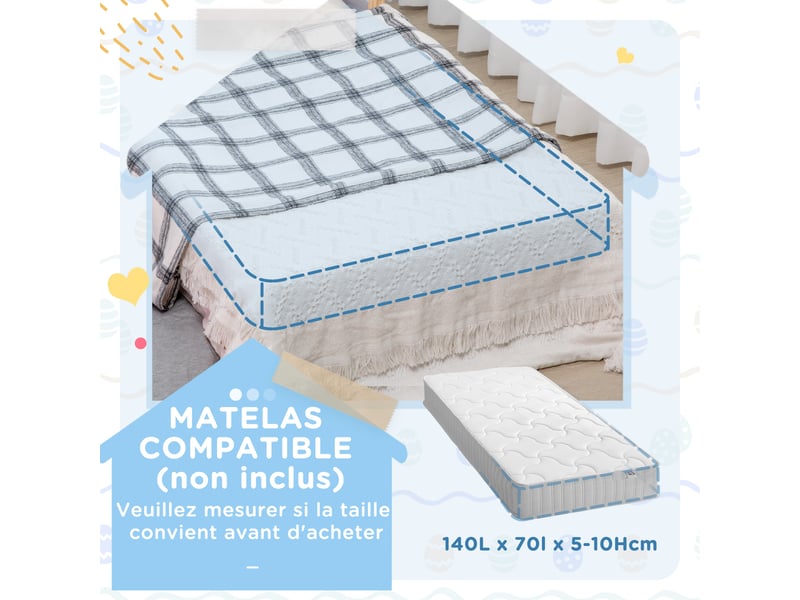  Lit pour enfants de 3 à 6 ans design étoiles et lune sommier à lattes inclus chambre moderne gris 143 x 76 x 49 cm  - Conforama W