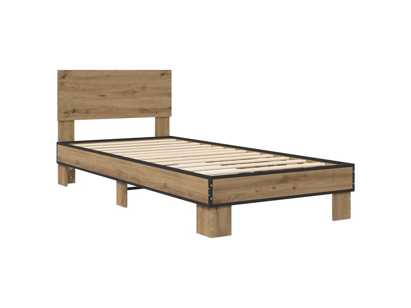  Lit simple- lit adulte -  cadre de lit avec tête de lit chêne artisanal 80 x 200 cm  - Conforama B