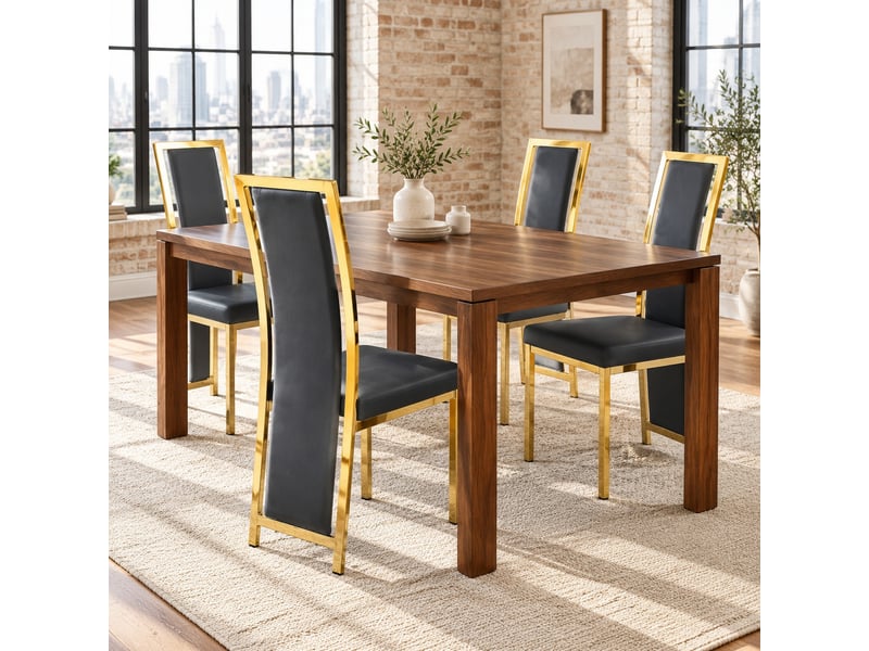 Lot de 4 chaises de salle à manger noir et doré en pu et métal, hauteur 109 cm - Conforama C