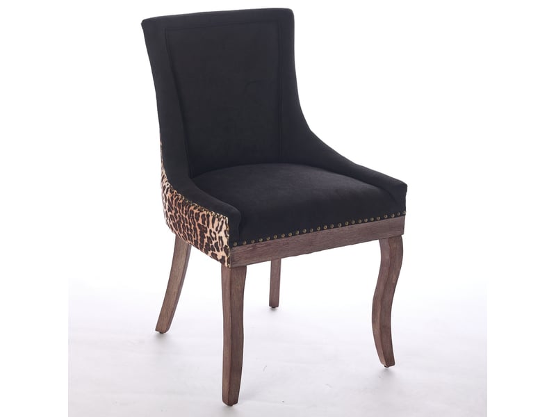 Lot de 2 chaises de salle à manger en chenille léopard, dossier haut, pieds en bois, 61 x 55 x 92,5 cm - Conforama A