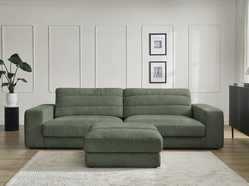 Bobochic canapé droit fixe 3 places sierra tissu texturé avec pouf vert foncé SIERRA - Conforama D