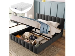 Lit coffre 140x200 cm <strong>HAVRYA</strong>  <strong></strong> coloris gris