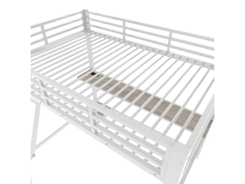 Lit mezzanine 90x200 cm avec led, bureau et usb, métal, blanc, sans matelas - Conforama E