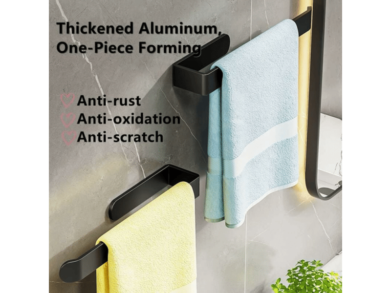  Porte-serviettes de salle de bain sans perçage, mural, anneau de rangement, porte-serviettes de bain, noir mat  - Conforama D
