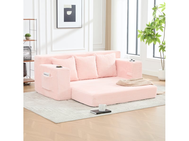  Canapé modulable 3 places 172x87x64 cm rose  - Conforama C
