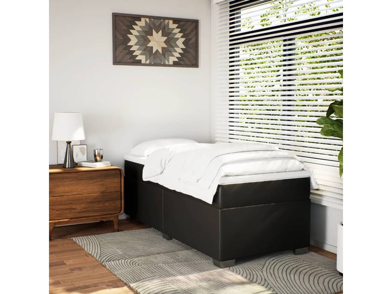 Lit simple, sommier à lattes de lit avec matelas noir 80x200cm similicuir shl62747 - Conforama C