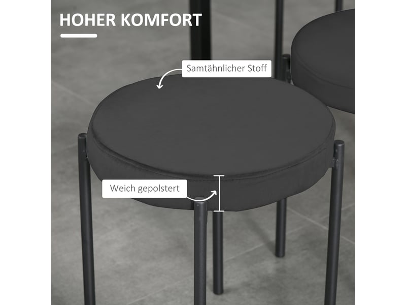  Lot de 4 tabourets de salle à manger empilables,41,5x41,5x46 cm,velours,noir  - Conforama E