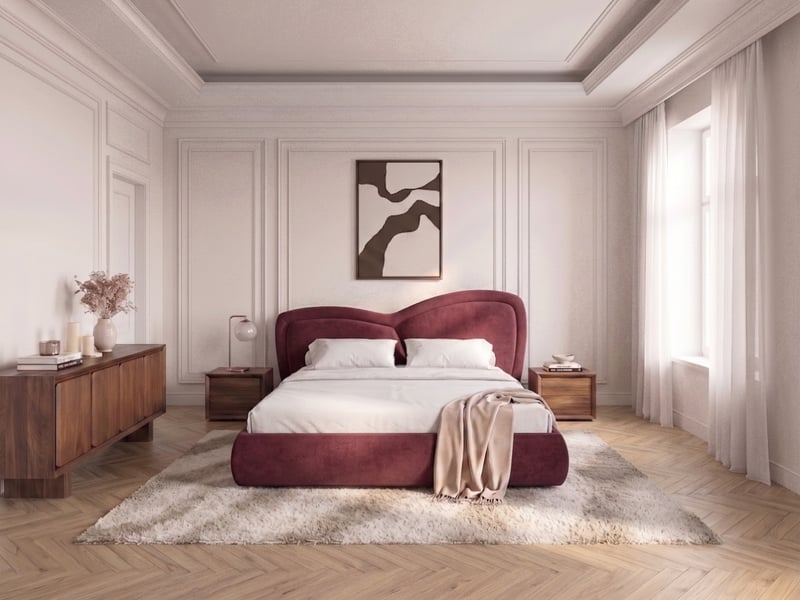 Bobochic lit bas daniela tissu velours lisse rouge 180x200 DANIELA - Conforama B