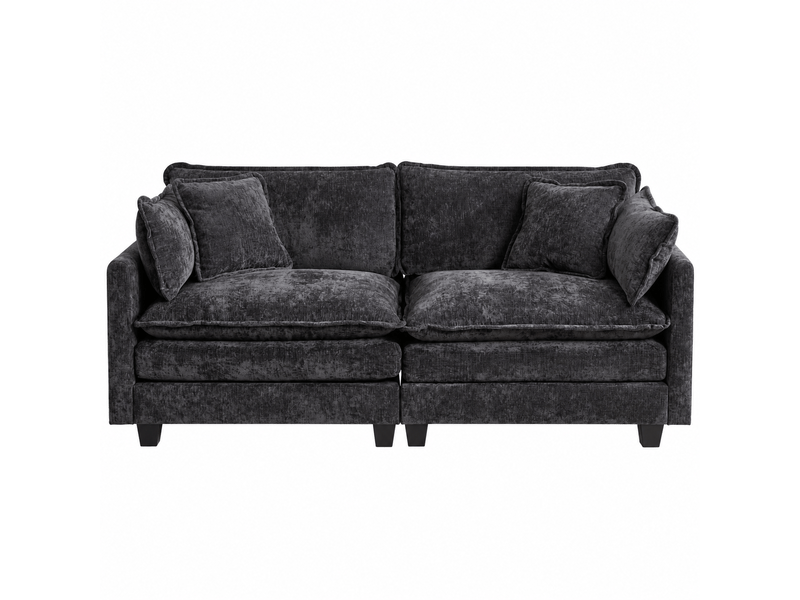  Canapé droit 2 places 195 × 75 × 84 cm en chenille noir, assise souple IKSETERA TRADING LTD - Conforama A