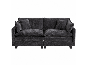 Canapé droit 2 places 195 × 75 × 84 cm en chenille noir, assise souple