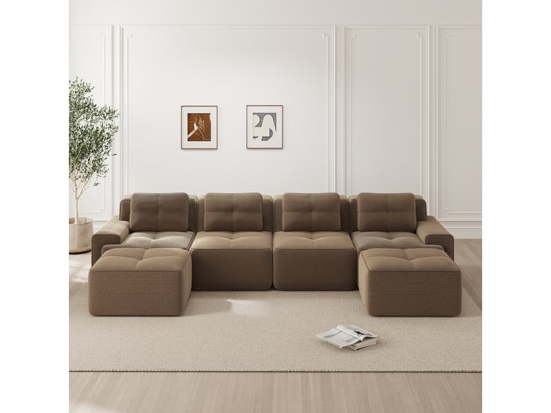  Canapé d'angle, canapé modulable – forme u, en velours tricoté, avec méridienne, sans montage, sans cadre, base antidérapante, marron, style cloud  - Conforama R