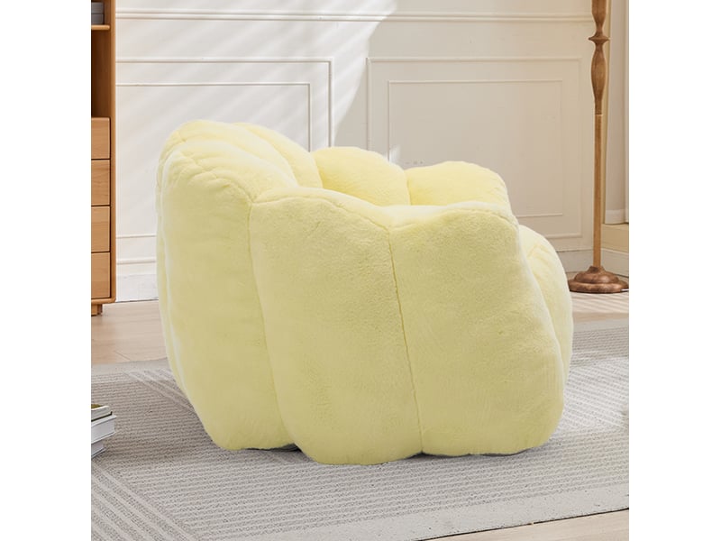  Fauteuil pouf lotus pour adulte, assise en mousse et fibres, sans montage, facile à déplacer en peluche jaune  - Conforama D