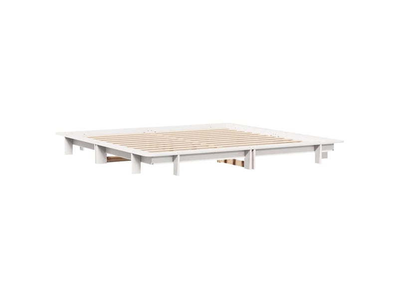  Lit double- lit adulte -  cadre de lit sans matelas blanc 200x200 cm bois massif de pin  - Conforama B