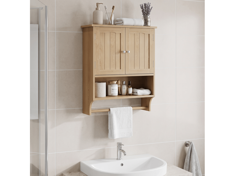  Meuble mural salle de bain 56.9x19.1x70.1 cm effet chêne avec porte-serviettes  - Conforama B
